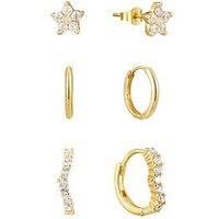 The Love Collection Gold Plated Sterling Silver Floral Set Of 3 Pairs