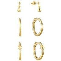 The Love Collection Gold Plated Sterling Silver Set Of 3 Pairs Of Ball Stud And Hoops