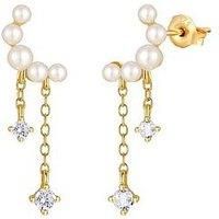 The Love Collection Gold Plated Sterling Silver Celestial Pearl Cz Dropper Earrings
