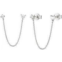 Seol + Gold Sterling Heart Shape Cz Chain Studs - Silver