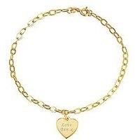 The Love Collection Personalised Gold Plated Sterling Silver Bracelet With Heart Charm