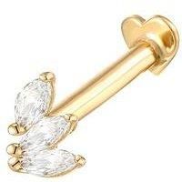 The Love Collection Gold Plated Sterling Silver Cz Floral Single Stud With Heart Flat Back