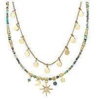 V By Very Gold Plated North Star And Bead Double Layer Charm Necklace