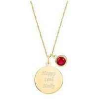 The Love Collection Gold Plated Sterling Silver Personalised Birthstone Cz Rubover Charm And Disc Necklace