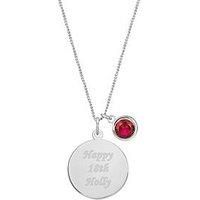 Sterling Silver Personalised Birthstone CZ Rubover Charm and Disc Necklace