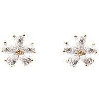 The Love Silver Collection Gold Plated Sterling Silver Cz Flower Stud Earrings