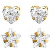 Love Gold 9Ct Gold Set Of White Heart And Star Cz Stud Earrings