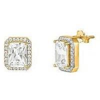 The Love Silver Collection 9Ct Gold Plated Sterling Silver Rectangular Halo Cz Studs