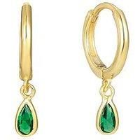 Seol + Gold Emerald Cz Teardrop Charm Hoops