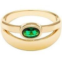 The Love Silver Collection 18Ct Gold Plated Emerald & Domed Stacked Look Ring