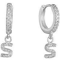 The Love Silver Collection Sterling Silver Cz Initial Huggie Earrings