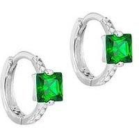 The Love Silver Collection Sterling Silver Green Cz Huggie Hoops