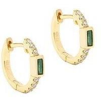 The Love Silver Collection 18Ct Gold Plated Sterling Silver Emerald Green Cz Huggies