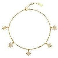 The Love Silver Collection 18Ct Gold Plated Cubic Zirconia Star Anklet