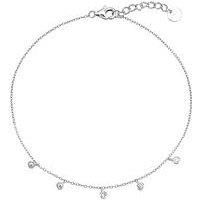 The Love Silver Collection Sterling Silver 5 Cubic Zirconia Anklet