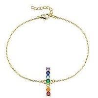 The Love Silver Collection 18Ct Gold Plated Sterling Silver Rainbow Bar Cz Bracelet