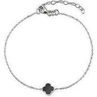 The Love Silver Collection Sterling Silver Black Enamel Flower Bracelet