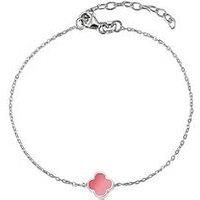 The Love Silver Collection Sterling Silver Pink Enamel Flower Bracelet