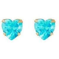 9ct Gold 5mm Heart Cubic Zirconia Crystal Stud Earrings Aqua