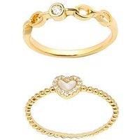 The Love Silver Collection 18Ct Gold Plated Sterling Silver Chain & Cubic Zirconia Stacking Ring Set