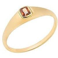 The Love Silver Collection 18Ct Gold Plated Sterling Silver Garnet Cz Square Ring