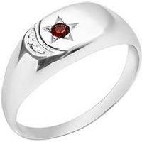 Sterling Silver Signet Ring with Moon Design and Diamond Cut CZ Stone