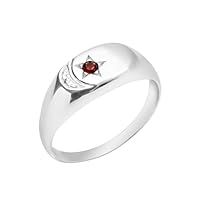 The Jewellery Stockroom Sterling Silver Signet Ring with Moon Design and Diamond Cut CZ Stone