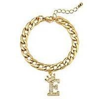 The Love Silver Collection Gold Plated Crystal Letter Charm Curb Bracelet