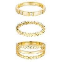 The Love Collection 18Ct Gold Plated Sterling Silver Set Of Three Rope And Cz Stacking Rings