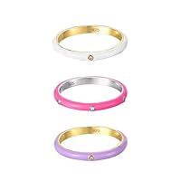 The Jewellery Stockroom 18ct Gold Plated Sterling Silver Enamel CZ Pastel Ring Stacking Set Size R