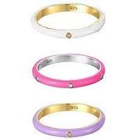 The Jewellery Stockroom 18ct Gold Plated Sterling Silver Enamel CZ Pastel Ring Stacking Set Size J