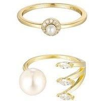 18ct Gold Plated Sterling Silver Pearl and CZ Stacking Ring Set