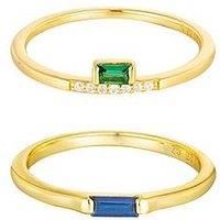 18ct Gold Plated Sterling Silver Dainty Baguette Emerald Ring Stacking Set