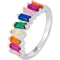 Sterling Silver Baguette Multicoloured CZ Stones Ring
