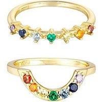 The Love Collection 18Ct Gold Plated Sterling Silver Set Of 2 Rainbow Cz Rings
