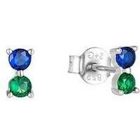 The Love Silver Collection Sapphire & Emerald Cz Studs