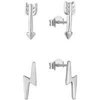 The Love Silver Collection Sterling Silver Arrow & Lightning Bolt Stud Earrings Set