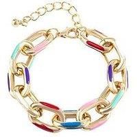 The Love Silver Collection Gold Plated Multi-Colour Enamel Link Bracelet