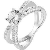 Sterling Silver Solitaire CZ Criss Cross Pave Engagement Ring