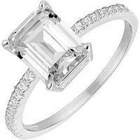 The Jewellery Stockroom Sterling Silver Pave Classic Emerald Cut Engagement Ring