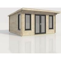 Power 16x16 Pent Log Cabin, Doors Central - 44mm Logs
