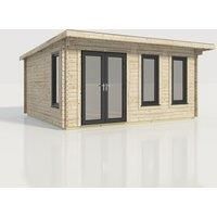 Power 18x16 Pent Log Cabin, Doors to the Left - 44mm Logs