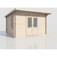 Power 14x12 Pent Log Cabin, Doors Central - 28mm Logs