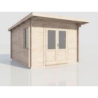 Power 12x14 Pent Log Cabin, Doors Central - 28mm Logs