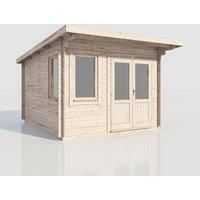 Power 12x14 Pent Log Cabin, Doors to the Right - 28mm Logs