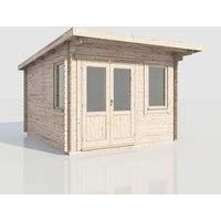 Power 12x14 Pent Log Cabin, Doors to the Left - 28mm Logs