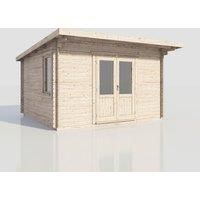 Power 14x14 Pent Log Cabin, Doors Central - 28mm Logs