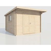 Power 12x14 Pent Workshop Log Cabin, Doors Central - 28mm Logs