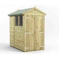 Power High Grade Premium Pressure Treated Apex Double Door Shed Garden Wooden Shed with Heavy Duty Frame, Door & Window Flexibility made from Extra Thick Timber & Toughened Glass (6x4)