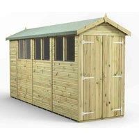 Power High Grade Premium Pressure Treated Apex Double Door Shed Garden Wooden Shed with Heavy Duty Frame, Door & Window Flexibility made from Extra Thick Timber & Toughened Glass (14x4)
